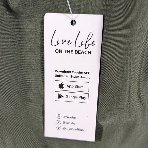 Cupshe Swim Suit Women's Large Dark Sage Green One Piece Ruffle Tie Closure NWT - Picture 4 of 12